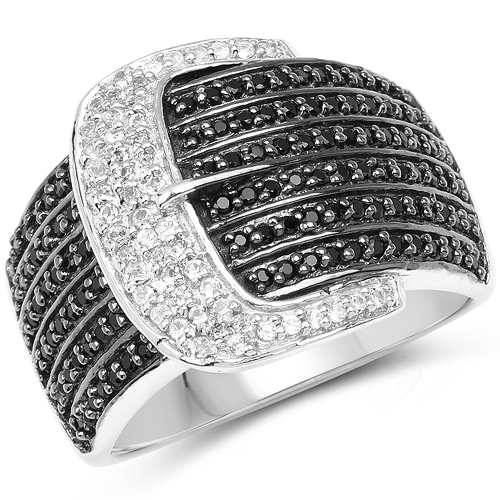 Rings-0.85 Carat Genuine Black Spinel & White Topaz .925 Sterling Silver Ring
