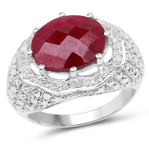 Ruby-14K White Gold Plated 5.25 Carat Genuine Dyed Ruby and 0.02 ct.t.w Genuine Diamond Accents Sterling Silver Ring