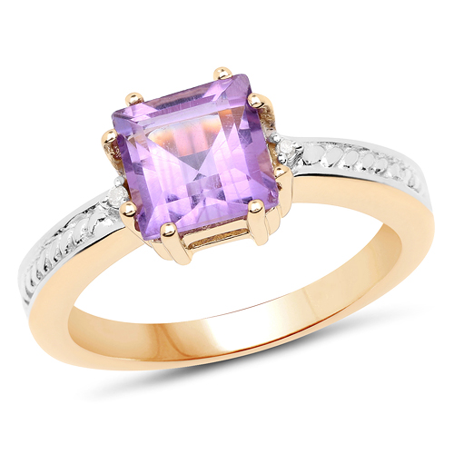 Amethyst-14K Yellow Gold Plated 1.51 Carat Genuine Amethyst and White Topaz .925 Sterling Silver Ring