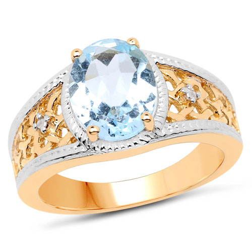 Rings-2.56 Carat Genuine Blue Topaz and White Topaz .925 Sterling Silver Ring
