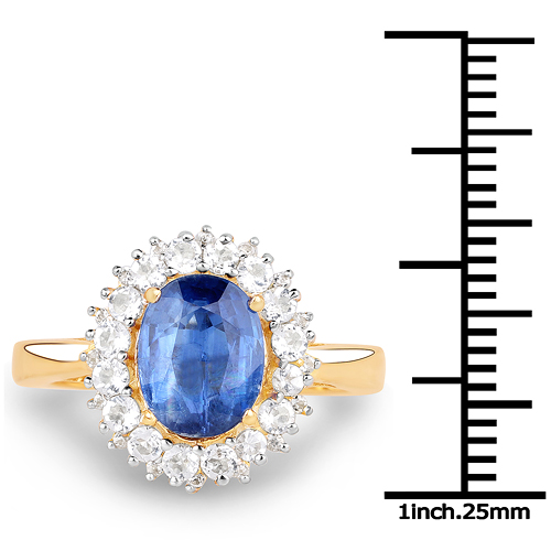 14K Yellow Gold Plated 2.94 Carat Genuine Kyanite and White Topaz .925 Sterling Silver Ring