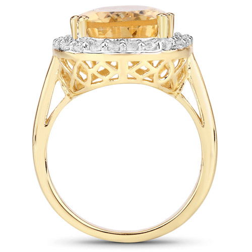 14K Yellow Gold Plated 9.40 Carat Genuine Citrine and White Topaz .925 Sterling Silver Ring
