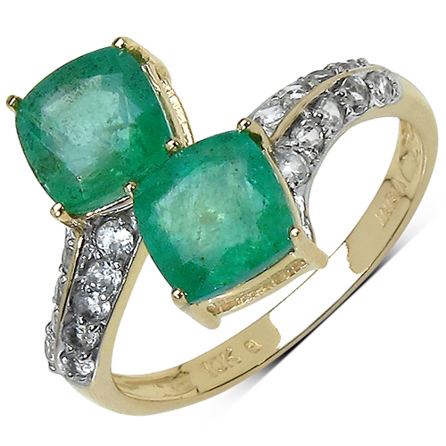 Emerald-2.80 Carat Emerald & White Zircon 10K Yellow Gold Ring