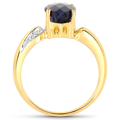 14K Yellow Gold Plated 3.86 Carat Dyed Sapphire & White Diamond .925 Sterling Silver Ring