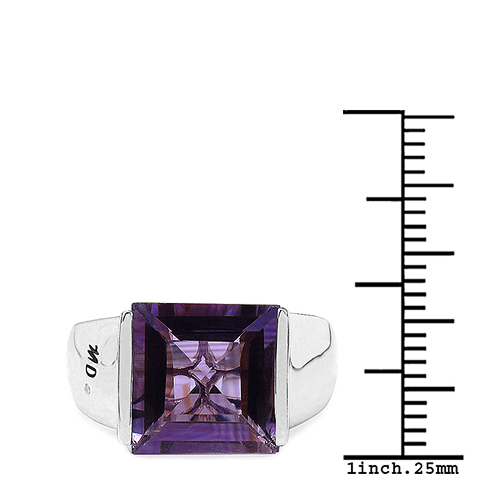 5.21 Carat Genuine Amethyst & White Diamond .925 Sterling Silver Ring