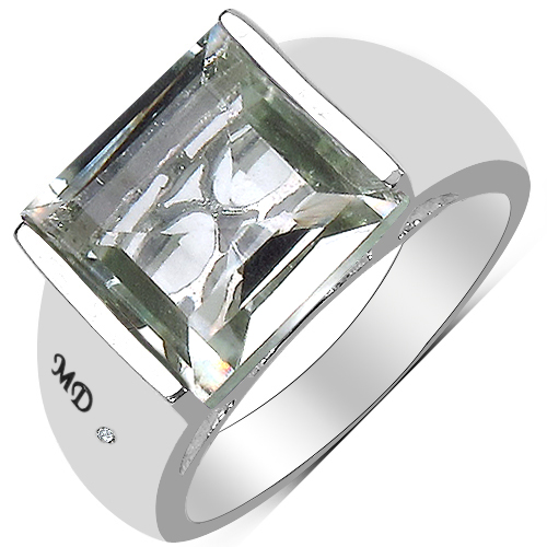 Amethyst-5.71 Carat Genuine Green Amethyst & White Diamond .925 Sterling Silver Ring
