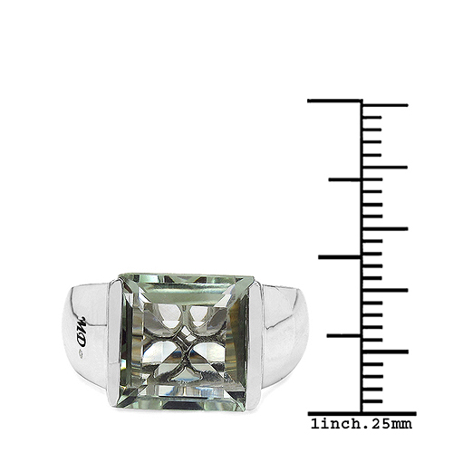 5.71 Carat Genuine Green Amethyst & White Diamond .925 Sterling Silver Ring
