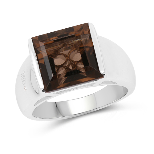 Rings-14K White Gold Plated 5.40 Carat Genuine Smoky Quartz and 0.004 ct.t.w Genuine Diamond Accents Sterling Silver Ring