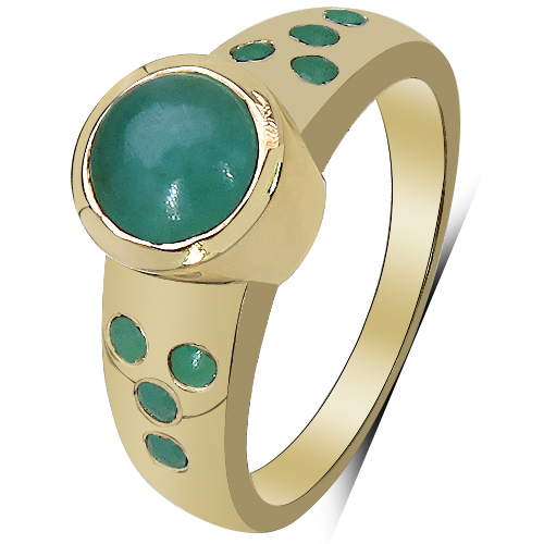 14K Yellow Gold Plated 1.55 Carat Genuine Emerald & White Diamond .925 Sterling Silver Ring