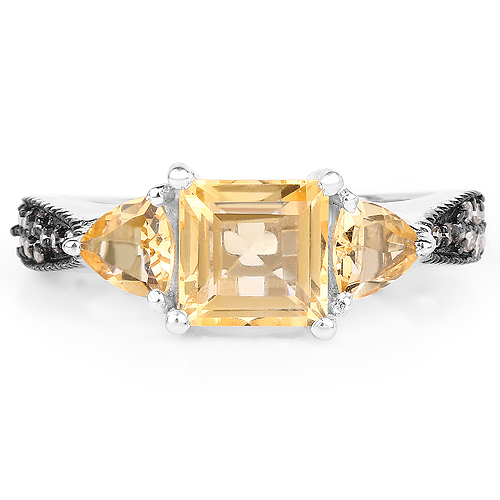 2.61 Carat Genuine Citrine and Champagne Diamond .925 Sterling Silver Ring