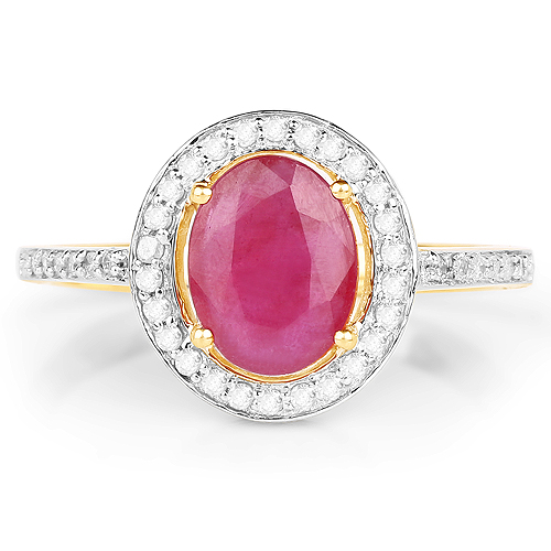 2.54 Carat Glass Filled Ruby and White Diamond 10K Yellow Gold Ring