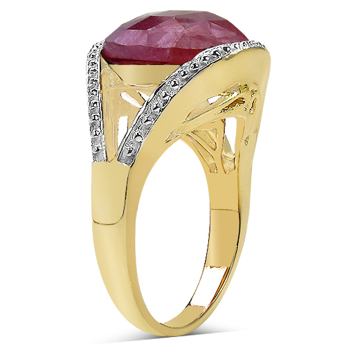 14K Yellow Gold Plated 9.29 Carat Genuine Pink Sapphire & White Diamond .925 Sterling Silver Ring