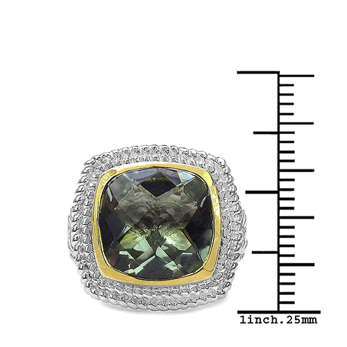 6.31 Carat Genuine Green Amethyst & White Diamond .925 Sterling Silver Ring