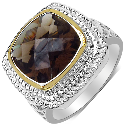 Rings-6.24 Carat Genuine Smoky Quartz & White Diamond .925 Sterling Silver Ring