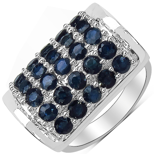 Sapphire-3.51 Carat Genuine Blue Sapphire & White Diamond .925 Sterling Silver Ring