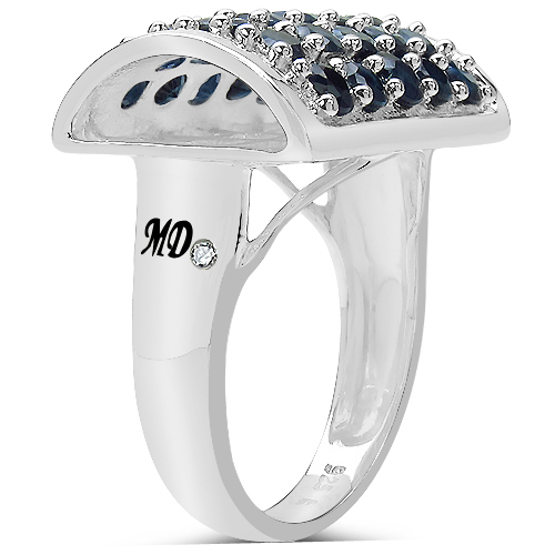 3.51 Carat Genuine Blue Sapphire & White Diamond .925 Sterling Silver Ring