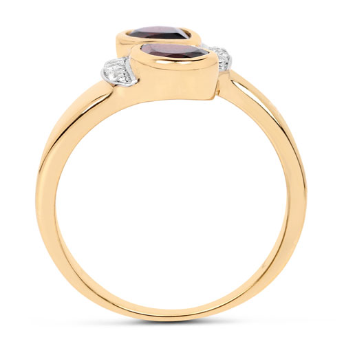 14K Yellow Gold Plated 1.85 Carat Genuine Garnet, White Topaz & White Diamond .925 Sterling Silver Ring