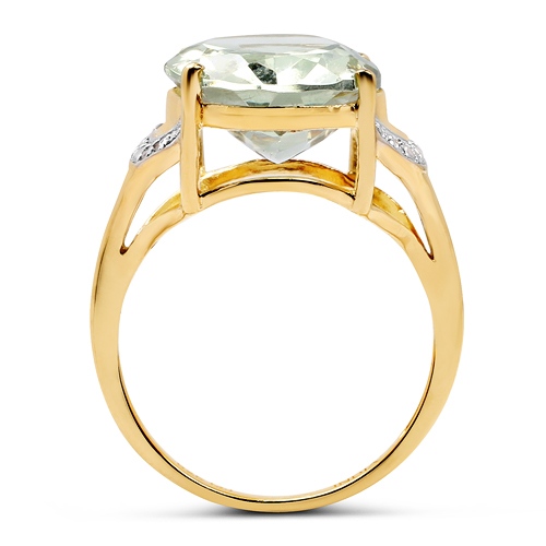 14K Yellow Gold Plated 7.99 Carat Genuine Green Amethyst & White Diamond .925 Sterling Silver Ring