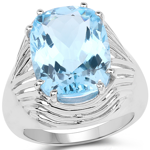 Rings-12.10 Carat Genuine Blue Topaz .925 Sterling Silver Ring