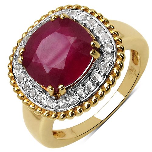 Ruby-14K Yellow Gold Plated 4.77 Carat Genuine Ruby & White Topaz .925 Sterling Silver Ring