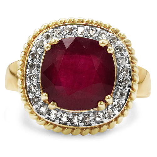 14K Yellow Gold Plated 4.77 Carat Genuine Ruby & White Topaz .925 Sterling Silver Ring