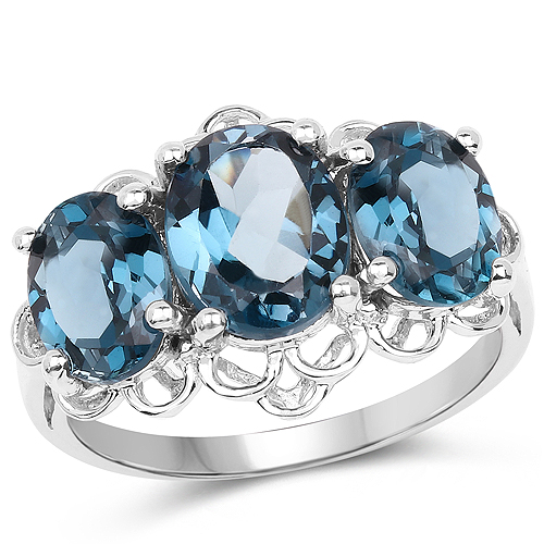 Rings-4.92 Carat Genuine London Blue Topaz and White Topaz .925 Sterling Silver Ring