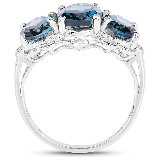 4.92 Carat Genuine London Blue Topaz and White Topaz .925 Sterling Silver Ring