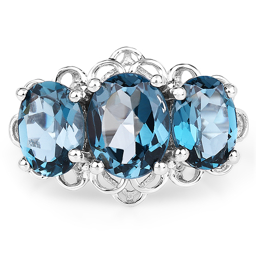 4.92 Carat Genuine London Blue Topaz and White Topaz .925 Sterling Silver Ring