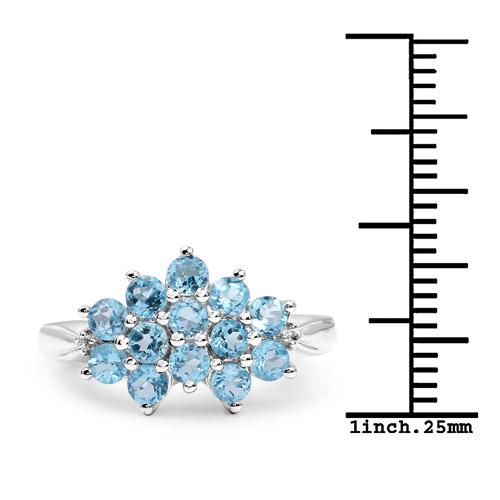 1.32 Carat Genuine Swiss Blue Topaz and White Topaz .925 Sterling Silver Ring