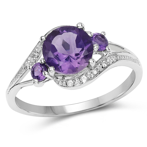 Amethyst-1.31 Carat Genuine Amethyst and White Topaz .925 Sterling Silver Ring