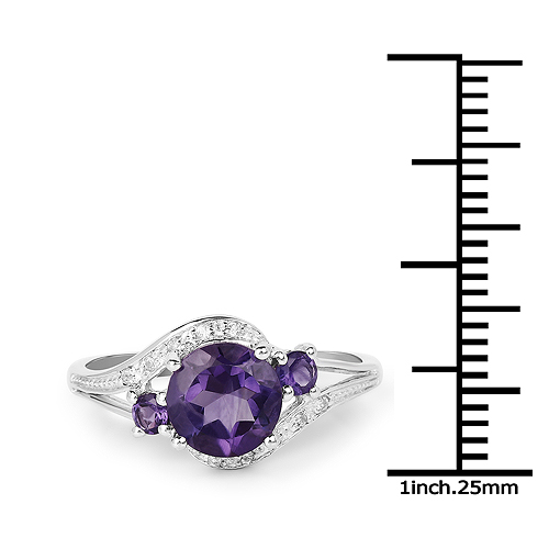 1.31 Carat Genuine Amethyst and White Topaz .925 Sterling Silver Ring
