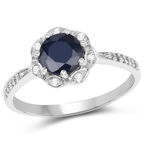 Sapphire-1.08 Carat Genuine Blue Sapphire and White Topaz .925 Sterling Silver Ring