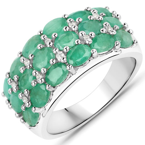 Emerald-2.57 Carat Genuine Emerald and White Diamond .925 Sterling Silver Ring