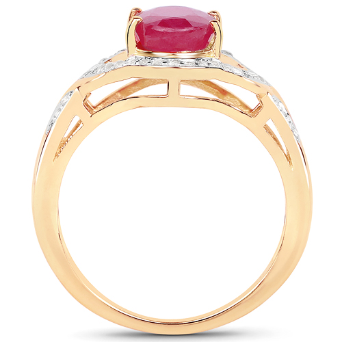 14K Yellow Gold Plated 2.51 Carat Glass Filled Ruby and White Topaz .925 Sterling Silver Ring