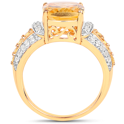 14K Yellow Gold Plated 4.35 Carat Genuine Citrine and White Topaz .925 Sterling Silver Ring