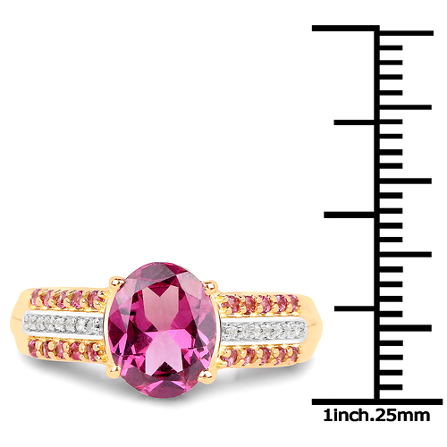 14K Yellow Gold Plated 3.32 Carat Genuine Rhodolite and White Topaz .925 Sterling Silver Ring