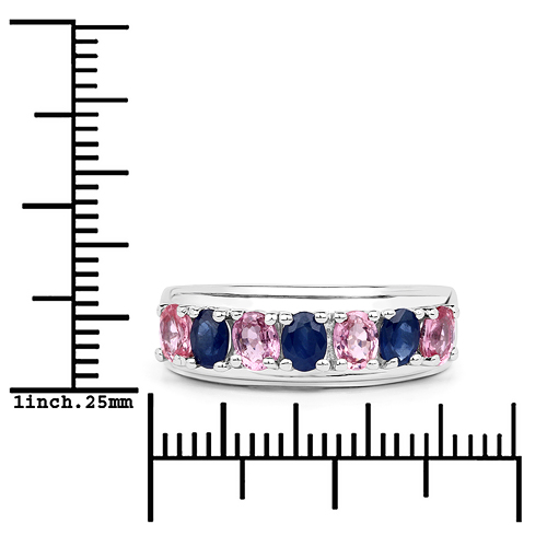 1.40 Carat Genuine Pink Sapphire and Blue Sapphire .925 Sterling Silver Ring
