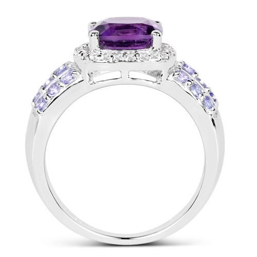 3.10 Carat Genuine Amethyst, Tanzanite and White Topaz .925 Sterling Silver Ring