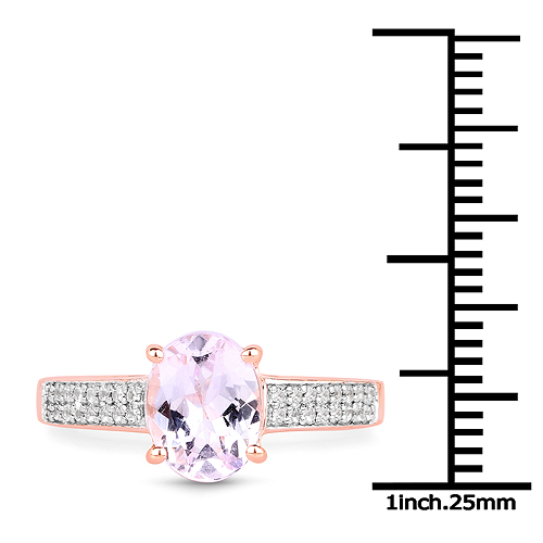 14K Rose Gold Plated 2.91 Carat Genuine Kunzite and White Zircon .925 Sterling Silver Ring