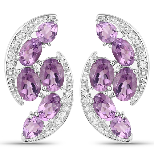 7.30 Carat Genuine Amethyst and White Topaz .925 Sterling Silver Earrings