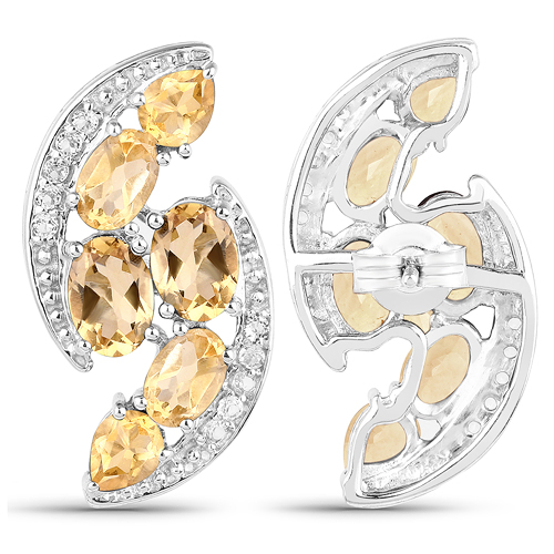 6.72 Carat Genuine Citrine and White Topaz .925 Sterling Silver Earrings