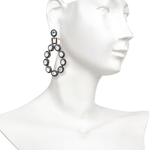 12.15 Carat Genuine Blue Topaz & Black Spinel .925 Sterling Silver Earrings