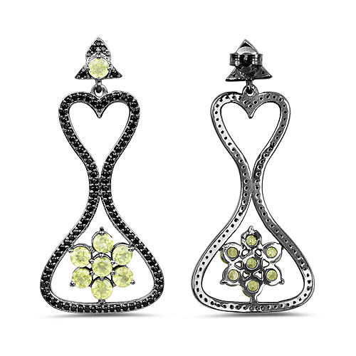 6.93 Carat Genuine Peridot and Black Spinel .925 Sterling Silver Earrings