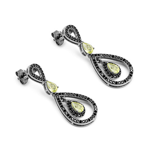 2.60 Carat Genuine Peridot and Black Spinel .925 Sterling Silver Earrings