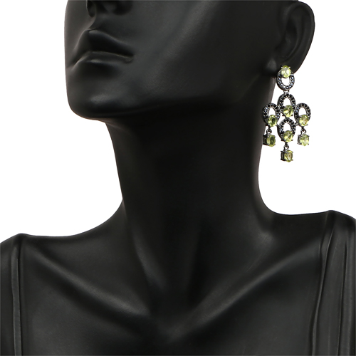 7.13 Carat Genuine Black Spinel & Peridot .925 Sterling Silver Earrings