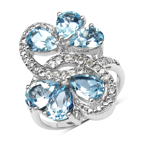 Rings-5.13 Carat Genuine Blue Topaz & White Topaz .925 Sterling Silver Ring
