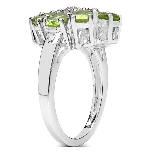 3.31 Carat Genuine Peridot & White Topaz .925 Sterling Silver Floral Shape Ring