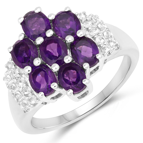 Amethyst-2.93 Carat Genuine Amethyst and White Topaz .925 Sterling Silver Ring