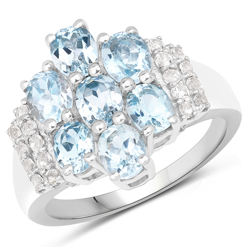Rings-3.22 Carat Genuine Blue Topaz and White Topaz .925 Sterling Silver Ring