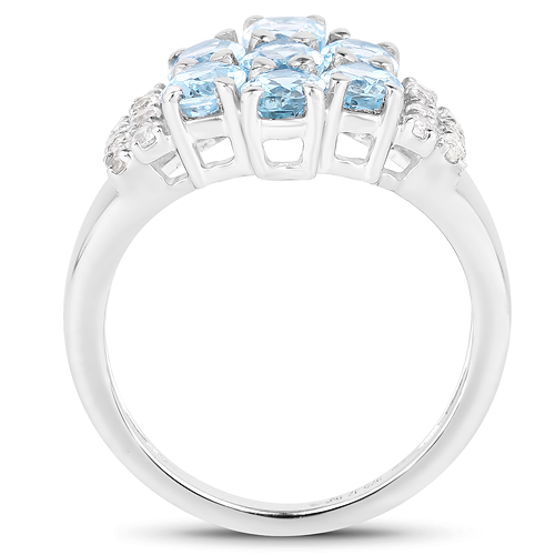3.22 Carat Genuine Blue Topaz and White Topaz .925 Sterling Silver Ring